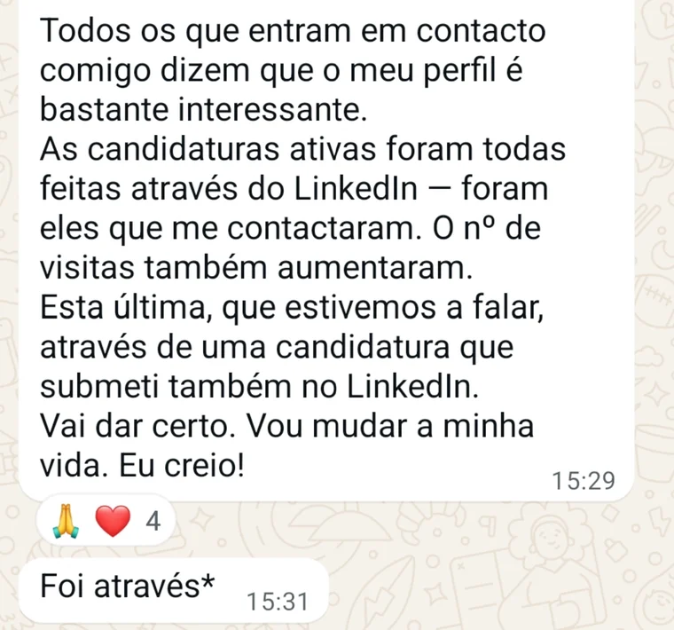 Testemunho de mentorada — LinkedIn e candidaturas