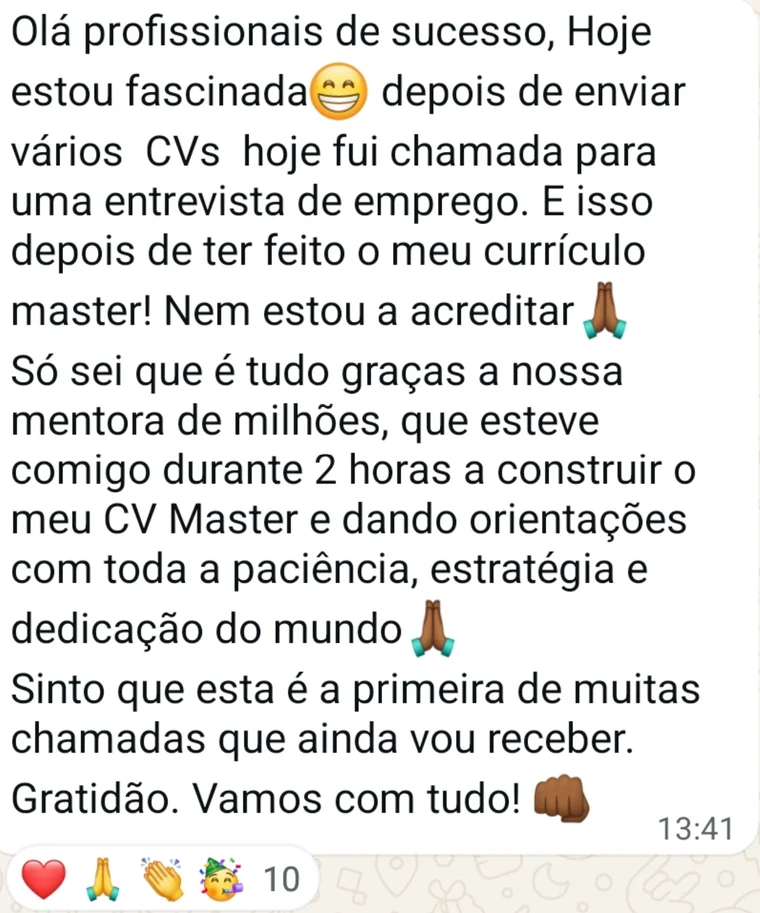 Testemunho de mentorada — entrevista após CV Master